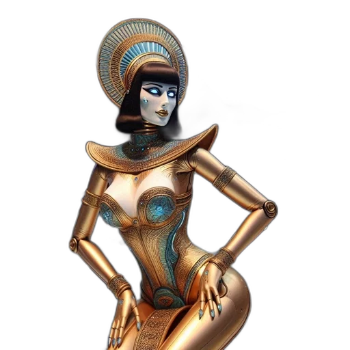 robot, jewelry, dress, crown, concept art, fantasy art, 3d render, comic book art transparent PNG cut-out