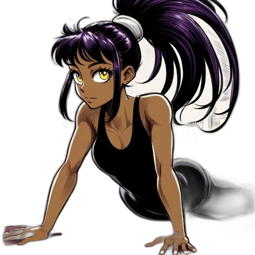 staff, hair, anime, cartoon, concept art, comic book art, dark, animated transparent PNG cut-out