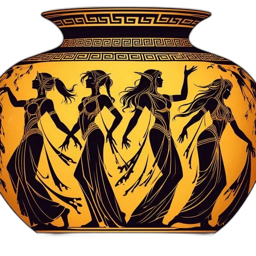dress, fire, golden, ancient, greek, roman-style, vase, silhouettes transparent PNG cut-out