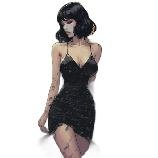 dress, concept art, comic book art, pixel art, fantasy art, dark, monochrome, woman transparent PNG cut-out