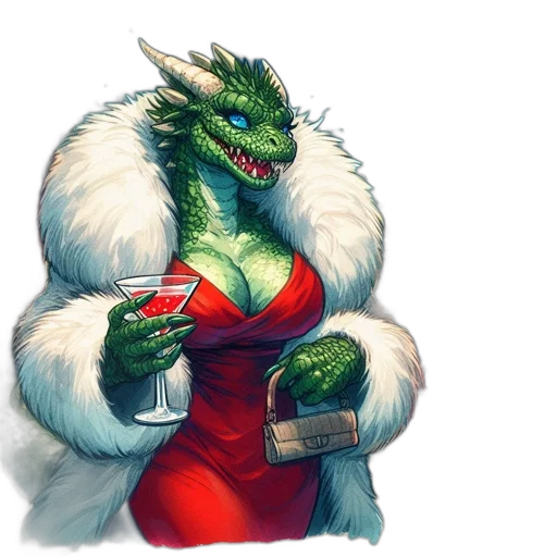 dragon, dress, fantasy art, concept art, pixel art, watercolor, green, anthropomorphic transparent PNG cut-out