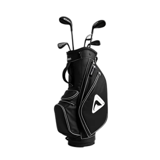 3d render, black, white, golf, bag, logo, side, displayed transparent PNG cut-out