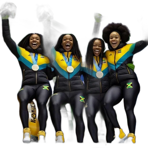 concept art, four, jamaican, athletes, celebrate, their, olympic, victory transparent PNG cut-out
