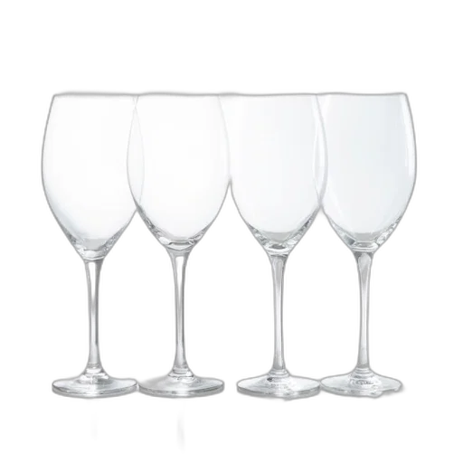 3d render, set, four, clear, glass, wine, glasses, slender transparent PNG cut-out