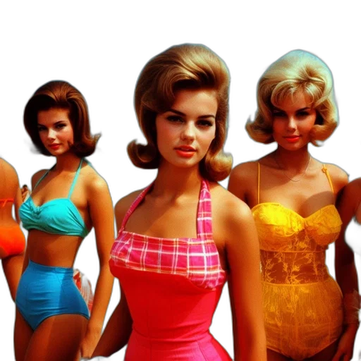 dress, concept art, photorealistic, neon, four, women, dressed, vintage transparent PNG cut-out