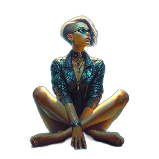 jacket, jewelry, robot, crown, cyberpunk, concept art, comic book art, fantasy art transparent PNG cut-out