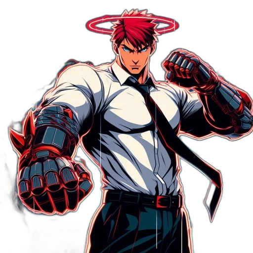 staff, weapon, jacket, comic book art, concept art, anime, cartoon, red transparent PNG cut-out