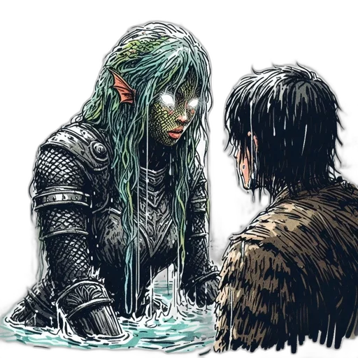 fantasy art, comic book art, concept art, watercolor, underwater, rain, snow, fire transparent PNG cut-out