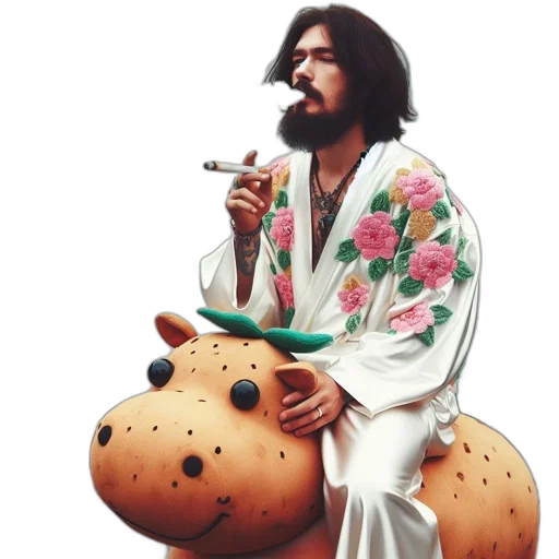 concept art, photorealistic, man, long, hair, beard, sporting, flowery transparent PNG cut-out