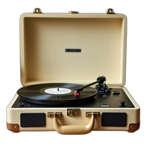 open, beige, suitcase, record transparent PNG cut-out