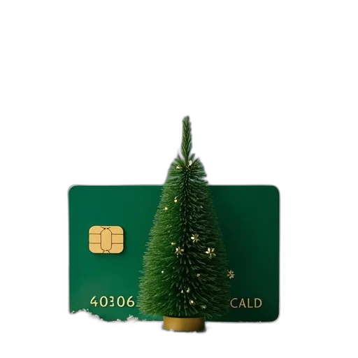 3d render, green, credit, card, christmas, tree, stock, illustration transparent PNG cut-out