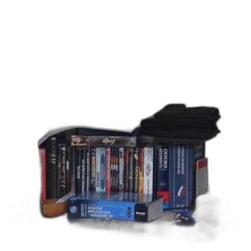 weapon, furniture, cluttered, desk, books, dvds, computer, setup transparent PNG cut-out