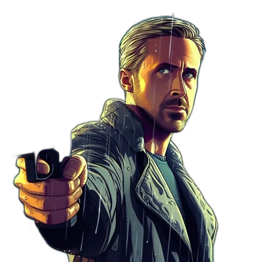 weapon, jacket, face, comic book art, pixel art, concept art, photorealistic, man transparent PNG cut-out
