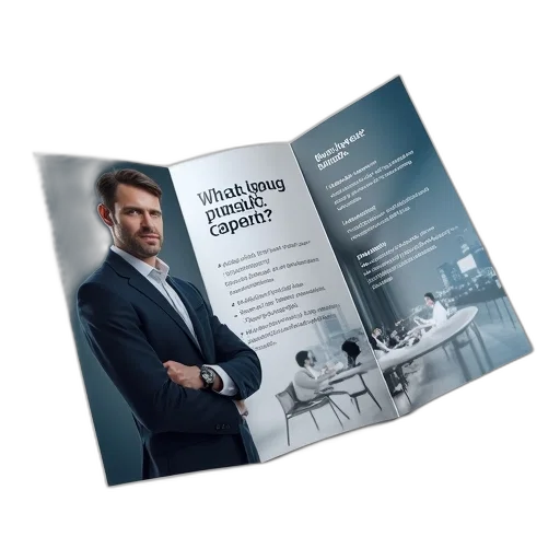 tri-fold, brochure, glossy, finish, featuring, man, business, suit transparent PNG cut-out