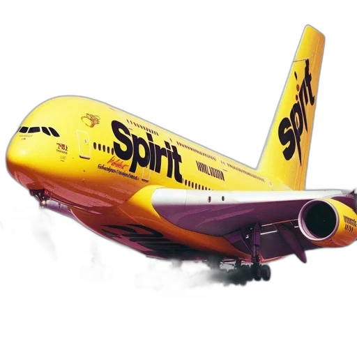 3d render, photorealistic, large, yellow, airplane, labeled, spirit, takes transparent PNG cut-out