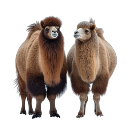 animal, hair, two, camels, snow, one, brown, coat transparent PNG cut-out