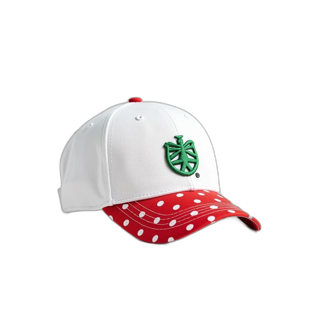 hat, crown, 3d render, white, baseball, cap, red, polka transparent PNG cut-out