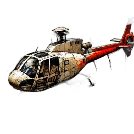 weapon, concept art, 3d render, photorealistic, comic book art, hand-drawn, sketch, helicopter transparent PNG cut-out