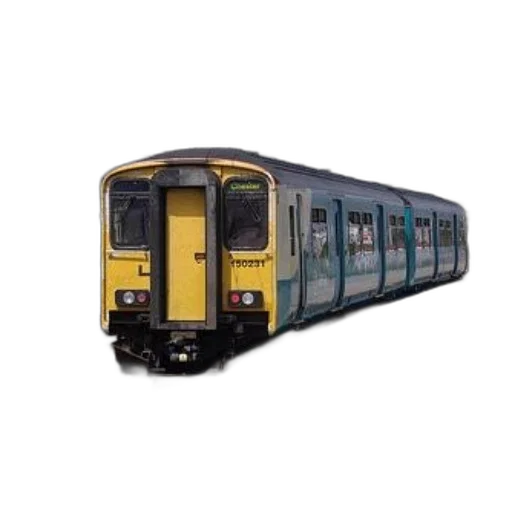 yellow, train, number, 150231, stopped, station, platform transparent PNG cut-out