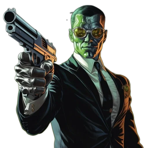 mask, comic book art, concept art, cyberpunk, green, suited, man, tint transparent PNG cut-out