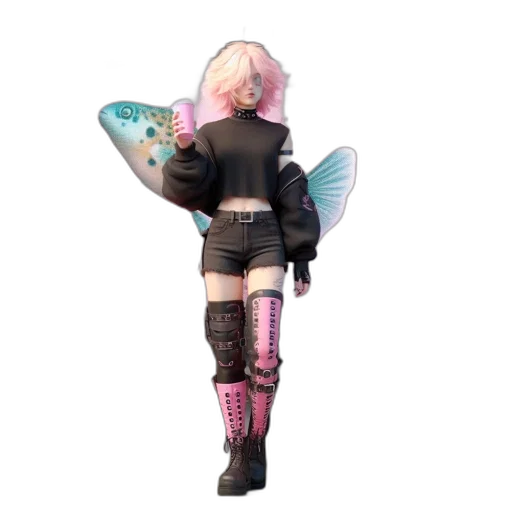jacket, staff, creature, animal, concept art, cyberpunk, vaporwave, 3d render transparent PNG cut-out