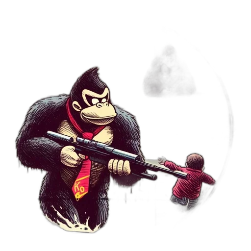 weapon, concept art, comic book art, pixel art, cartoon, lush, jungle, gorilla transparent PNG cut-out