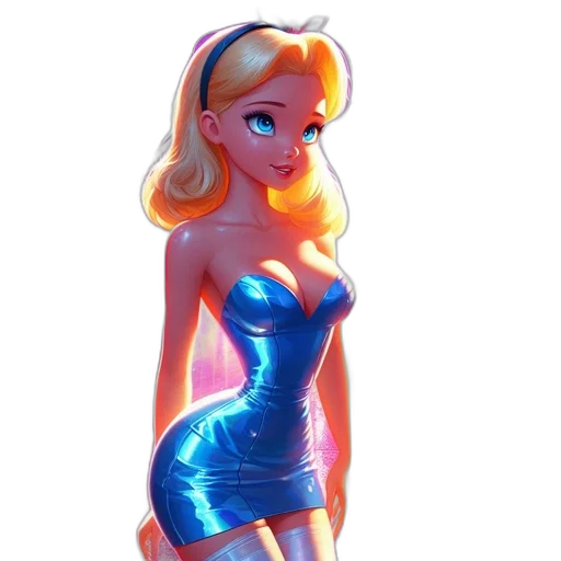 dress, robot, concept art, cartoon, 3d render, comic book art, neon lights, outer space transparent PNG cut-out