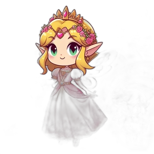 crown, dress, flower, staff, pixel art, concept art, fantasy art, watercolor transparent PNG cut-out