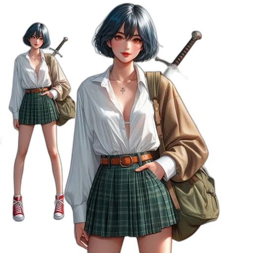 jacket, dress, weapon, staff, concept art, comic book art, fantasy art, anime transparent PNG cut-out
