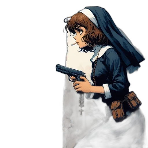 weapon, dress, pixel art, concept art, anime, comic book art, snow, woman transparent PNG cut-out