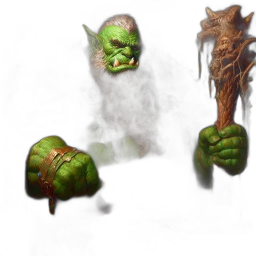 staff, creature, mask, concept art, fantasy art, pixel art, 3d render, green transparent PNG cut-out