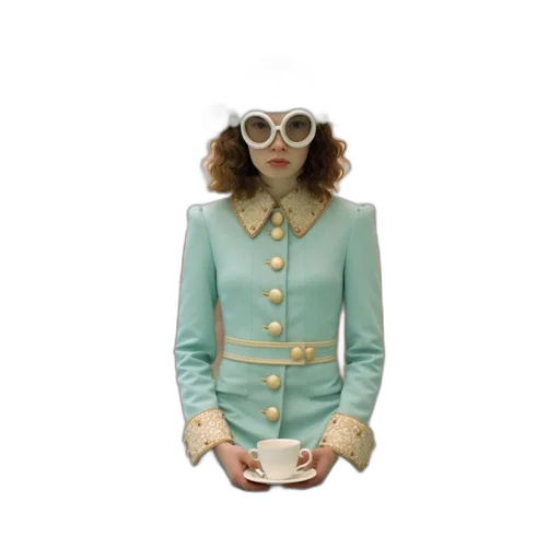 jacket, dress, jewelry, staff, 3d render, green, pastel, blue transparent PNG cut-out