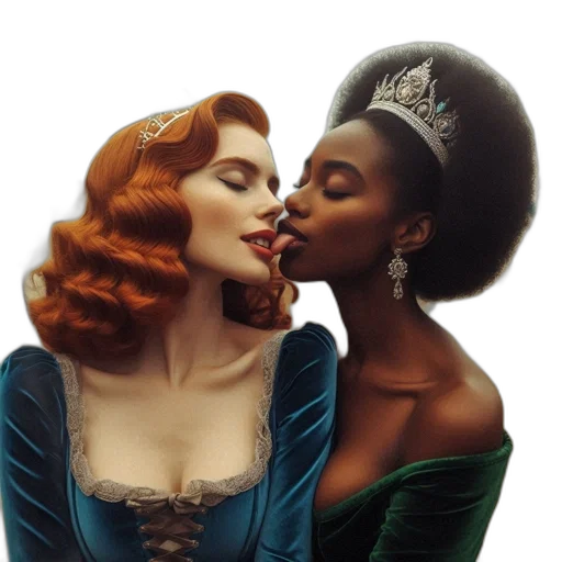 crown, photorealistic, two, regally-dressed, women, crowns, one, red transparent PNG cut-out