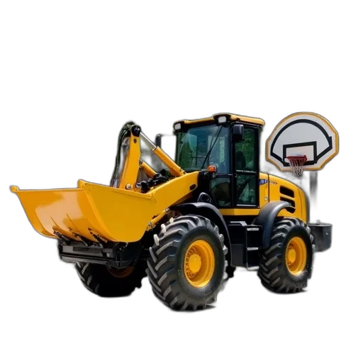 weapon, yellow, black, construction, vehicle, bucket, attached, parked transparent PNG cut-out