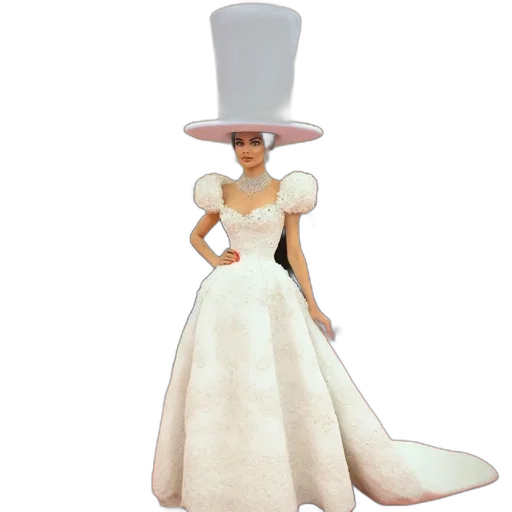 hat, dress, 3d render, concept art, cartoon, woman, white, gown transparent PNG cut-out