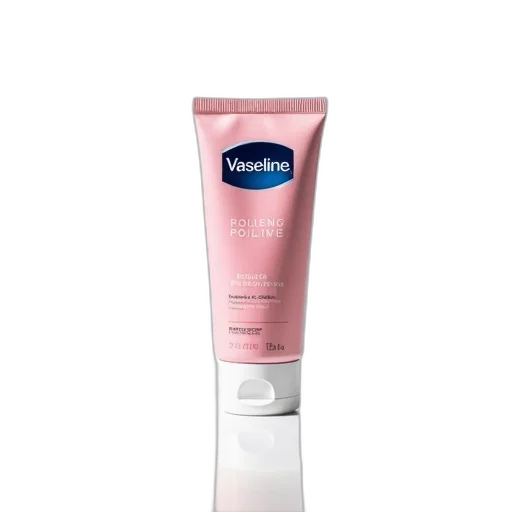 tube, vaseline, pink, label, white, cap, displayed, against transparent PNG cut-out