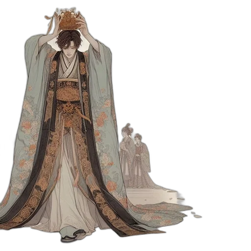 dress, crown, concept art, fantasy art, watercolor, anime, earth tones, golden transparent PNG cut-out