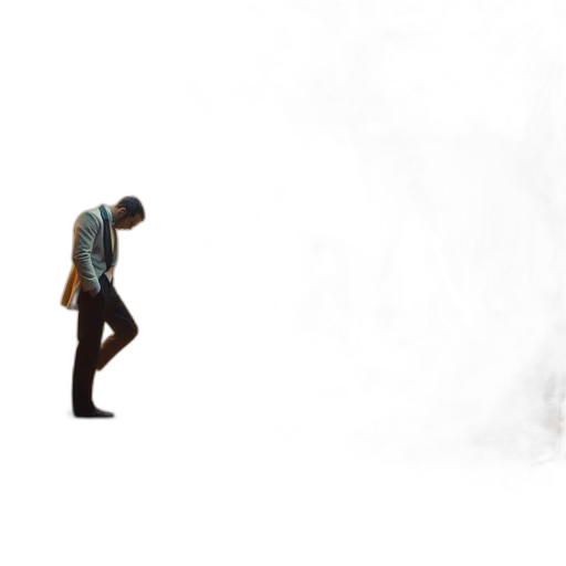 jacket, staff, robot, mask, concept art, 3d render, pixel art, fog transparent PNG cut-out