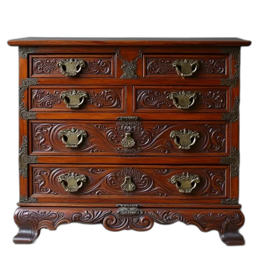 furniture, crown, vintage, wooden, chest, intricate, asian-style, carvings transparent PNG cut-out