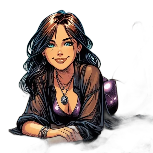 jewelry, staff, comic book art, fantasy art, concept art, cartoon, woman, black transparent PNG cut-out