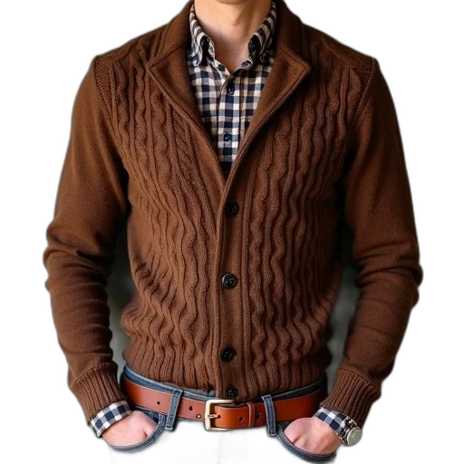 jacket, photorealistic, 3d render, earth tones, man, wearing, brown, cable transparent PNG cut-out