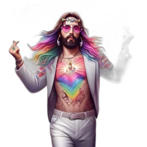 jacket, concept art, vaporwave, pastel, neon, eccentric, performer, multicolored transparent PNG cut-out