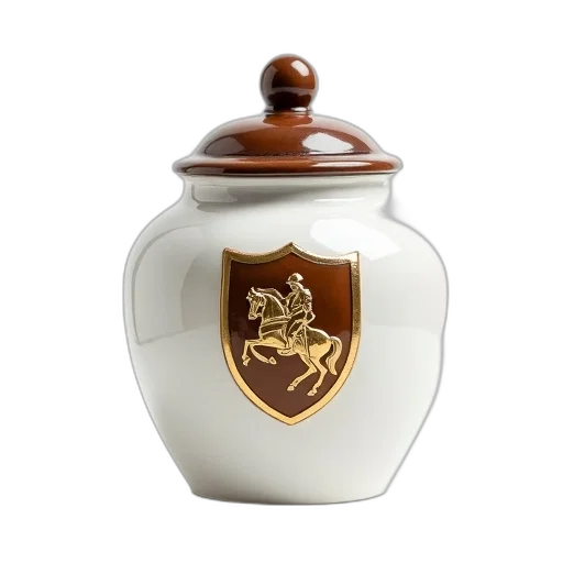 bottle, crown, 3d render, photorealistic, white, ceramic, jar, brown transparent PNG cut-out