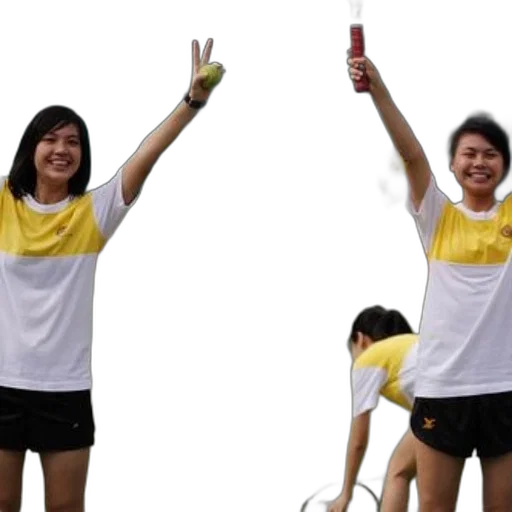 two, women, yellow, white, shirts, hold, tennis, balls transparent PNG cut-out