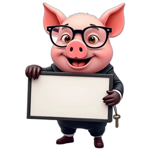 animal, face, staff, concept art, photorealistic, cartoon, pig, character transparent PNG cut-out