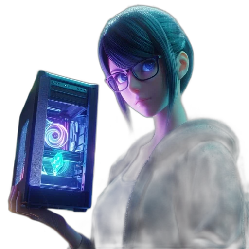 robot, staff, weapon, face, cyberpunk, vaporwave, concept art, anime transparent PNG cut-out