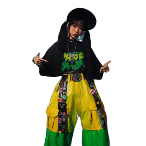 jacket, concept art, 3d render, cyberpunk, night, young, woman, stands transparent PNG cut-out