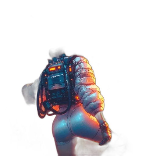 robot, jacket, creature, weapon, concept art, cyberpunk, 3d render, watercolor transparent PNG cut-out