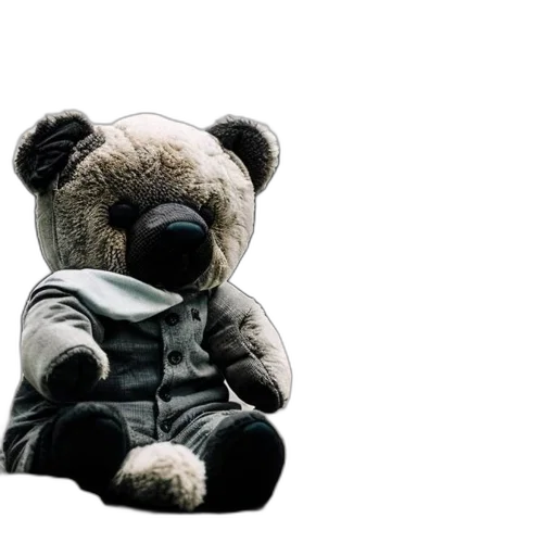 jacket, photorealistic, 3d render, teddy, bear, sits, rubble, fur transparent PNG cut-out