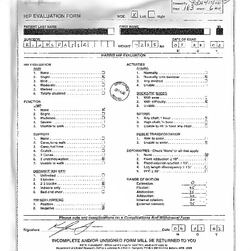 hip, evaluation, form, various, sections, including, patient, information transparent PNG cut-out